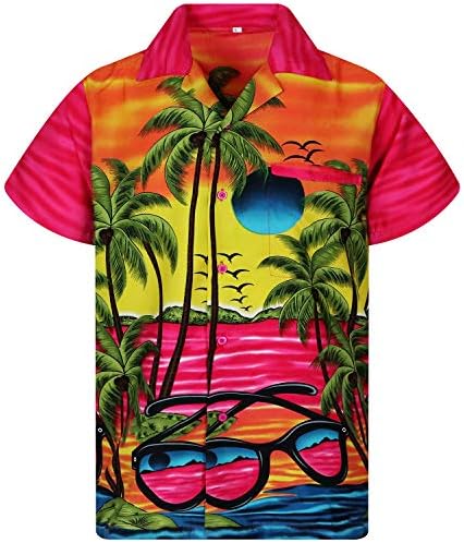 V.H.O. Camisa havaiana funky para homens de manga curta de pacote de pacote de sol de múltiplas cores