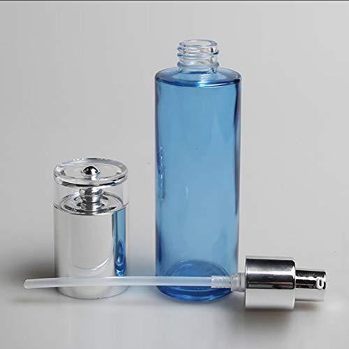 2 pcs100ml vazio sofisticado recarregável vidro azul recipiente de armazenamento cosmético com tampa de acrílico prateado