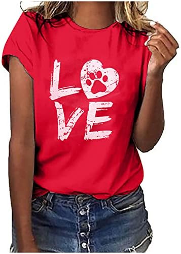 Paw Love Shirt Dog Lover T-shirts for Women PAW Print Heart Camise