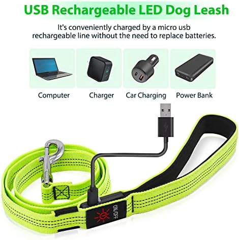 CANDOFLY Reflexive LED Dog Leash - brilho no cão escuro Coloque cão iluminado chumbo de 4 pés colares de estimação