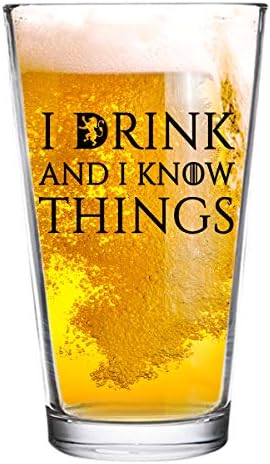 Eu bebo e conheço coisas de cerveja - 16 onças - Glass de cerveja engraçada - presente humorístico para pai, homens, amigos ou ele -