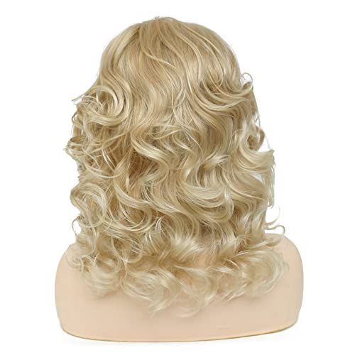 Yyhr retro loira peruca sintética Curly Comprimento ombro ombre perucas loiras para mulheres naturais ondulados de festa vintage de figuragem diária
