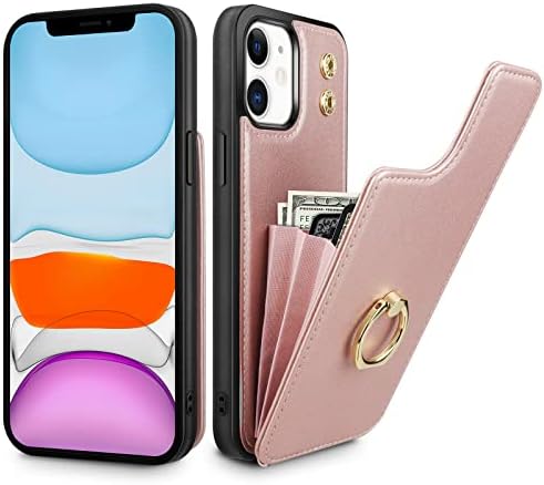 Caixa da carteira hiandier compatível com iPhone 11 Caixa de 6,1 polegadas 360 ° Ring Kickstand RFID Bloqueando capa de proteção