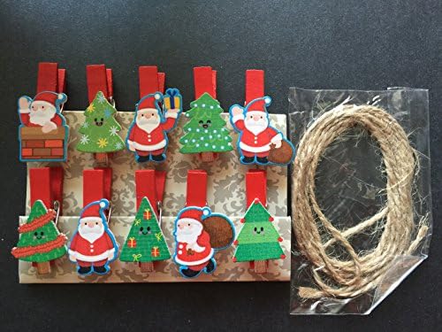 Papai Noel Clipe de papel de clipe de madeira de madeira clipes DIY com corda de cânhamo de cânhamo de encadernação 30pcs