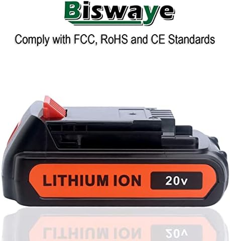 Biswaye LCS1620 20V Carregador Compatível com Bateria de Lítio Max Black & Decker 20V, 2-Pack 4.0AH 20V Bateria de lítio LBXR20 Substituição