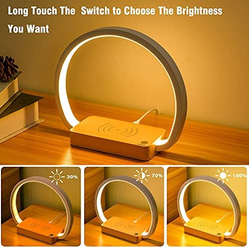 Toque candeeiro de mesa de escurecimento com carregador sem fio Lâmpada de cabeceira de cabeceira para o celular carregando quarto