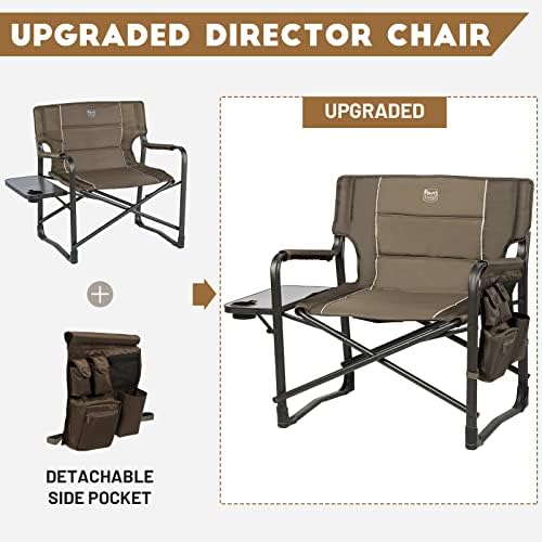 Timber Ridge XXL Cadeiras de diretores de grandes dimensões atualizadas com mesa lateral dobrável, bolso lateral destacável,