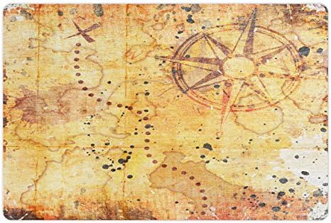 Ambesonne Island Mapa Pet Tapete para comida e água, mapa de tesouro antigo Grunge estilo enferrujado Histórico de impressão