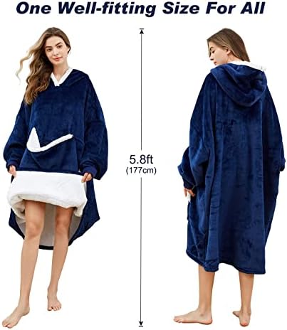 Convide o capuz de cobertor vestível de grandes dimensões com bolso gigante, moletom de cobertor para mulheres e homens, cobertor grosso de flanela com mangas
