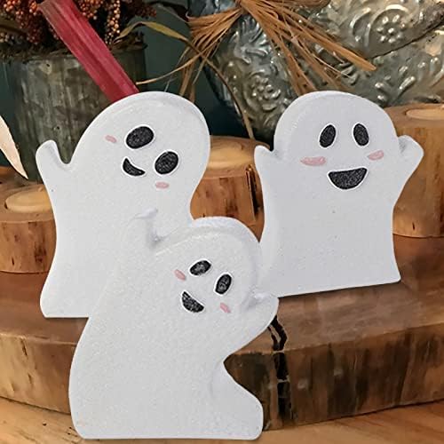 3 peças decoração de halloween decoração de mesa de ghost de madeira decorações de bandeja em camadas, truques ou tratamentos
