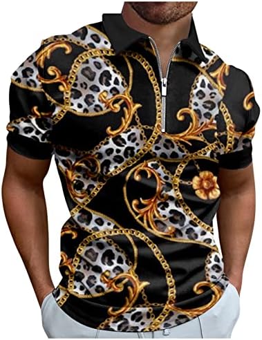 Moda masculina 3D Camisas de pólo Business Zipper decorativo de manga curta de manga curta Tapagem de retalhos colorida