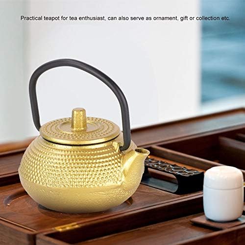 Pote de chá de ferro fundido de 50 ml, 2pcs infusor de chá de fundo plano dourado com alça e tipo de gancho reto mini