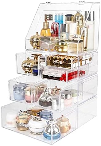 Organizador de maquiagem de Siswim Caixa de armazenamento cosmético transparente de grande capacidade com tampa de banheira de