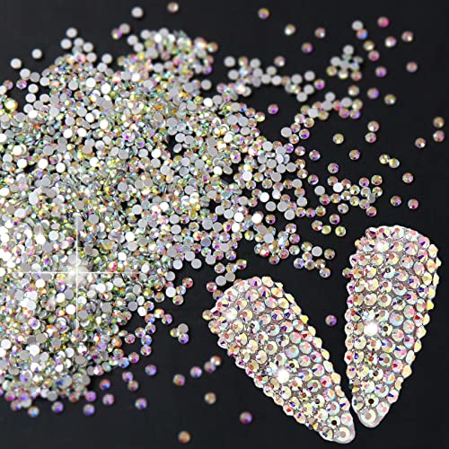 Sularpek 1440pcs Cristais Ab Rethes de unhas, gemas de vidro de arte de pregos de 2 mm redondos, strass de areia de vidro de diamante contas para unhas artesanato diy e maquiagem de beleza de unhas