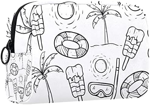 Saco de maquiagem pequeno, organizador cosmético da bolsa com zíper para mulheres e meninas, férias de verão Pattern Pattern Coconut Tree Tree