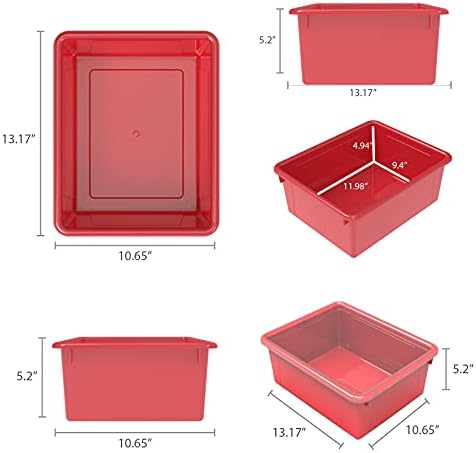 Bandeja de armazenamento profundo do tamanho da letra do armazenamento-caixa de organizador para sala de aula, escritório e casa, vermelho, 5-pacote
