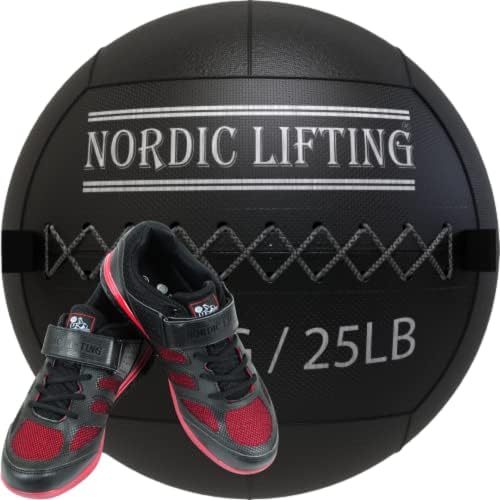 Bola de parede de elevação nórdica 25 lb pacote com sapatos Venja Tamanho 12 - Black Red