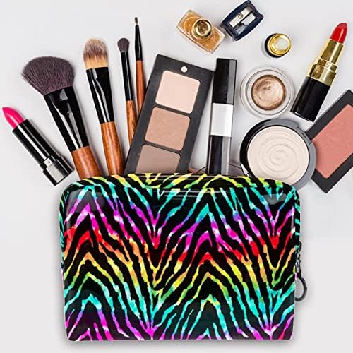 Bolsa de maquiagem tbouobt bolsa de bolsa cosmética bolsa bolsa com zíper, arco -íris zebra impressão moderna vintage moderna