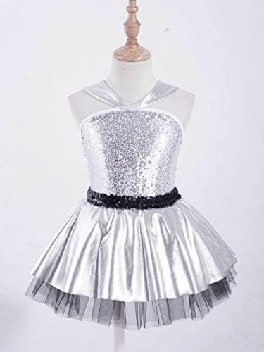 FreeBily Kids Girls Sleeseless Lantejous brilhante vestido de dança metálica de dança Fancy Party Dança Modern Fostume