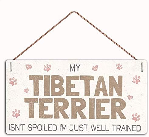 Maiyuan Wood Signgaefunny Sign Acessório para casa-Belíssimo Acessório de Casa Principal para donos de cães Tibetan Terrier, sinal de decoração da família, sinal da porta de parede, sinal de 12 x 6