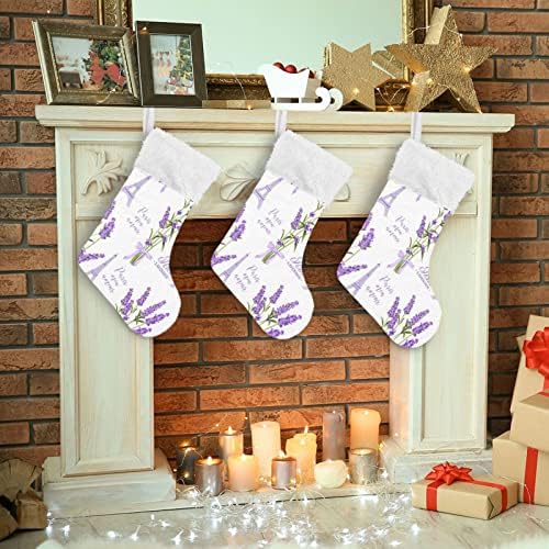 Kigai 1 Pacote meias de Natal com estampa de lavanda, lareira de manguito de pelúcia de natal pendurado meias para