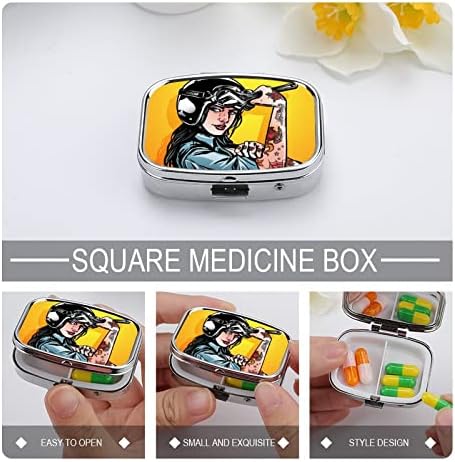 Caixa quadrada da pílula mais forte Caixa de comprimidos de mulher metal Organizador da pílula para bolsa de bolso e viagem 2.2x1.6in
