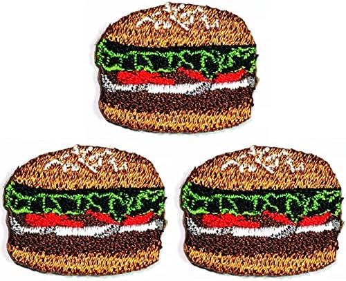 Kleenplus 3pcs. Mini alimentos de desenho animado hambúrguer de manchas fofas de manchas bordadas para vestir jeans