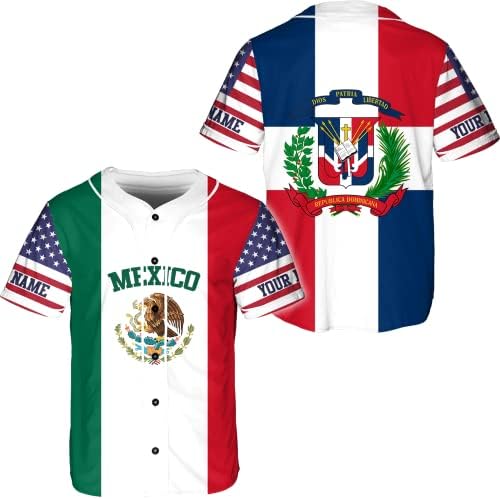 Nome da personalização México Dominica v3 Jersey de beisebol AOP UNISSISEX XS-5XL, México Dominica TH SHISTES PARA HOMENS, DOMINICA