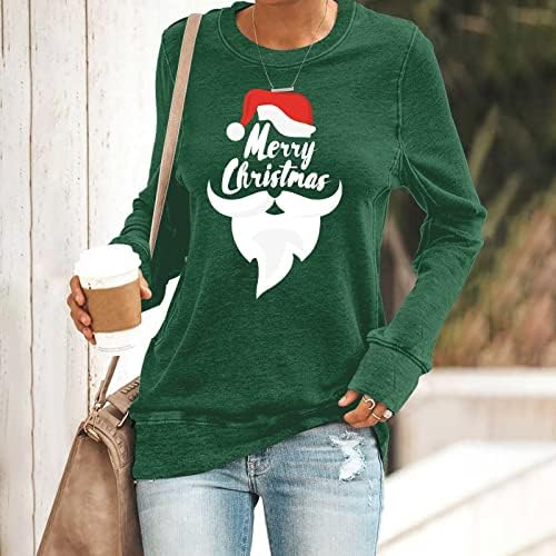 Fragarn Womens Christmas T Camisetas Senhoras Casual Lattice Princo redondo Roult Drop ombro Capuz de manga comprida