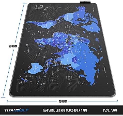 Titanwolf - RGB Mathing Mouse Mat XXL - 900x400mm - Mouse Pad - 11 Cores LED e efeitos de luz - Precisão e velocidade - Global Blue