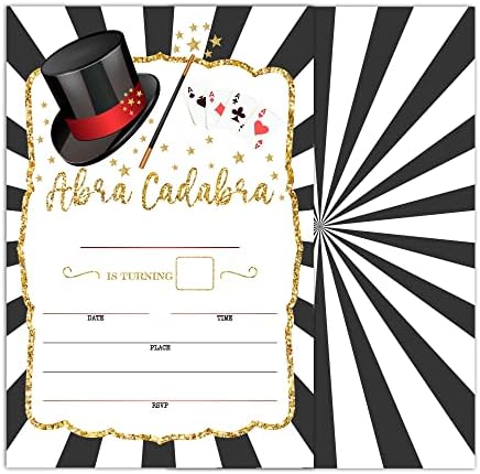 Wuinck Magic Birthday Party Invitation Cards, Magician Hat Poker Party Convites para crianças, meninos e meninas, suprimentos
