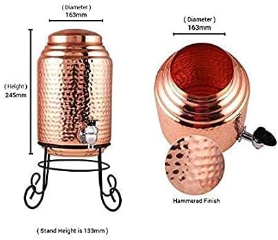 Distribuidor de água de cobre martelado de 5 litros tanque de maconha com vidro de cobre e contêiner de água em pé 5000 ml