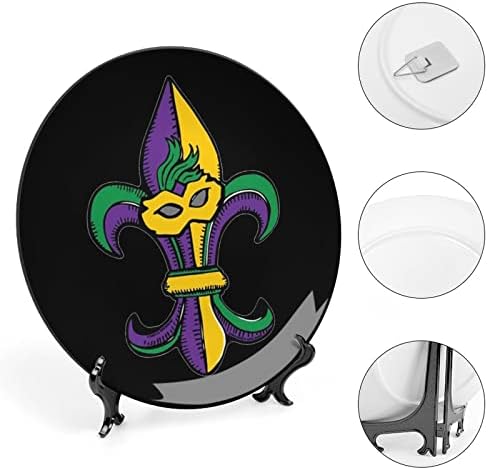 Mardi Gras Fleur de Lis Bone China Decorativa Placas Cerâmicas Artesanato Com Display Stand for Home Office Wall Decoração