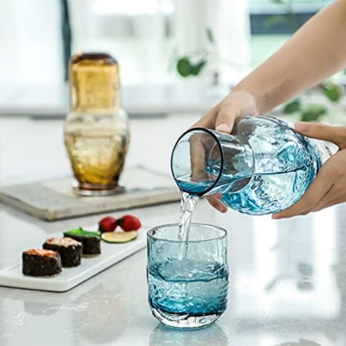 Conjunto de jarra de vidro vintage Manmaohe, malha de água azul aquática com conjunto de vidro, jarra de água de vidro