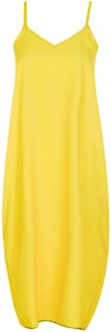 Ticcoy Feminino sem mangas maxi vestido v vestidos longos casuais soltos verão havaiano de praia com bolsos