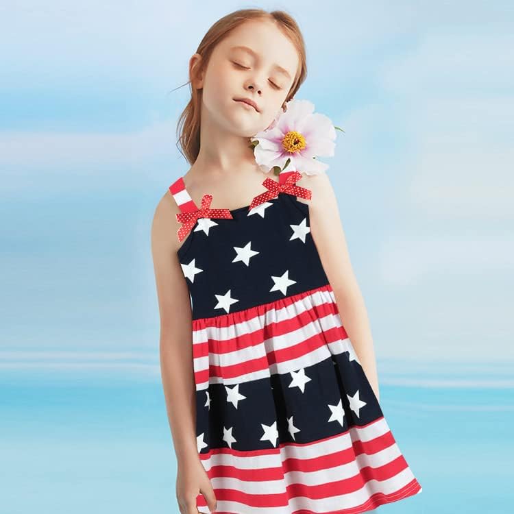 Fedpop Toddler Girls Girls American Flag Dresses Day Roupa Crianças Roupas patrióticas 4 de julho Vestido de listras 2-8 anos