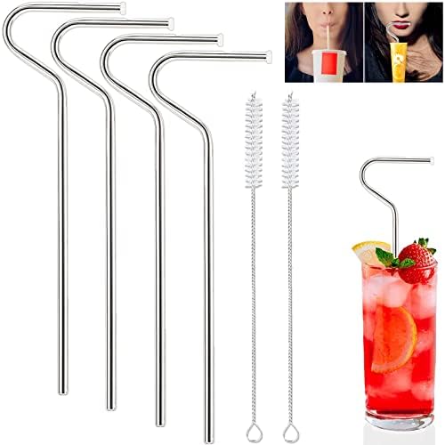 Palha de samoka anti ruga, 4pcs reutilizável aço inoxidável anti ruga para beber palha, palha livre de rugas （Equipado com