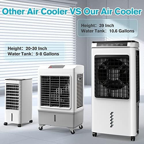 FlowBeeze evaporativo de refrigerador de ar, ar condicionado sem janela de 3500cfm, 10,6 galões de tanque de água, resfriando