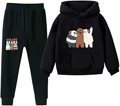 Huanxa Kids We Bare Bears Sorto de algodão e calça de moletom Polas de manga comprida capuz de manga comprida roupas roupas por 2-16