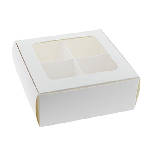 Pequenas caixas de biscoito de 24 pacote para embalagens com janela e divisores | 6x6x2.4 polegadas | Caixa de tratamento de quatro