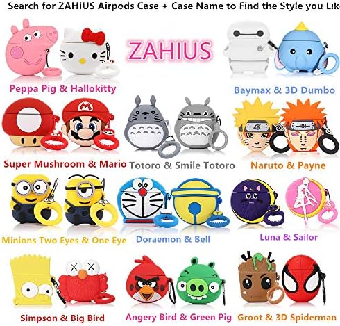 Zahius AirPods Case de silicone Cool Compatível para Apple AirPods 1 e 2 [Cartoon Series] [Projetado para garotas e meninos de crianças]