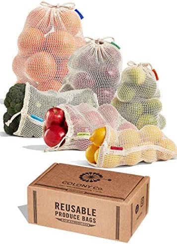 Sacos de produção reutilizáveis ​​de colônia, tamanhos variados de 6 pacote, malha de algodão orgânico, lavável máquina,