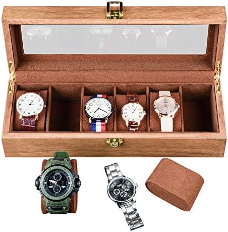 Ywduoying 6 slots largos Slots de madeira Relógio de madeira Wood Box Storage Organizador, presente de masculino -Caixa de relógio de