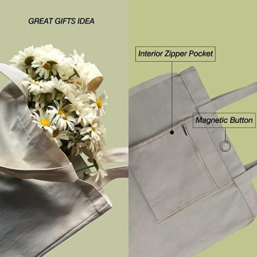 Joyminmin estético sacola de tela com zíper interno bolso reutilizável bolsas de mercearia de presente de aniversário para mulheres professores