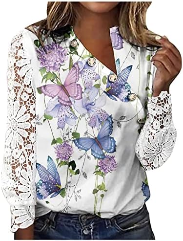 Mulheres tops e blusas moda renda recortar mangas compridas botão de camisa floral deco