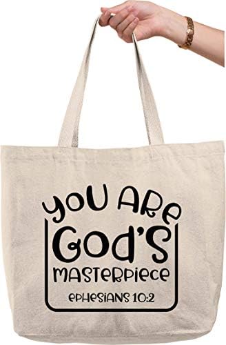 Sacos de sacola em negrito você é a obra -prima de Deus efésios versos da Bíblia Novo Testamento Natural Canvas Bag presente engraçado