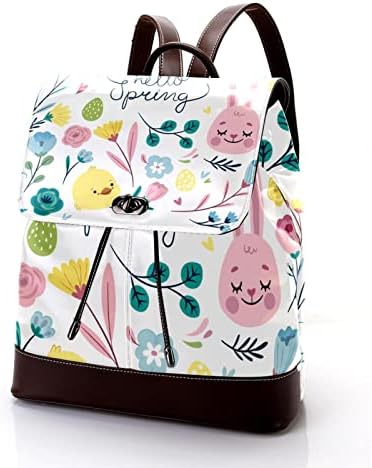 Mochila VBFOFBV para Mulheres Daypack Laptop Backpack Travel Bolsa Casual, Animal Hello Spring Flor Rabbit Fox