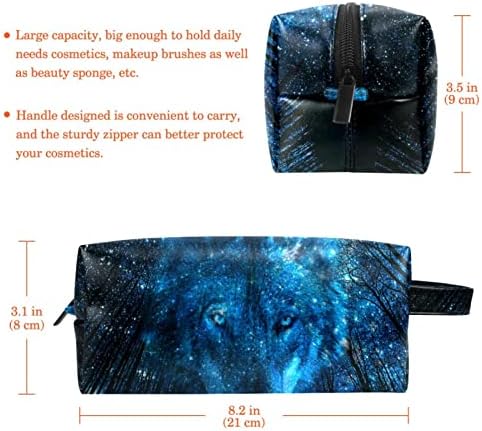 Bolsa de maquiagem, bolsa de cosméticos, organizador de bolsa de maquiagem à prova d'água, nebulosa galáxia noturna floresta lobo