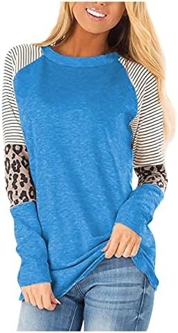 Nokmopo Crop Tops para mulheres outono e inverno moda leopard estampa listrada no pescoço listrado de manga longa top