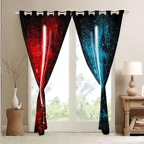 Cortinas de sabre de luz feelyou para crianças meninos adolescentes vermelhos sabre de luz de luz grommet cortinas para o quarto